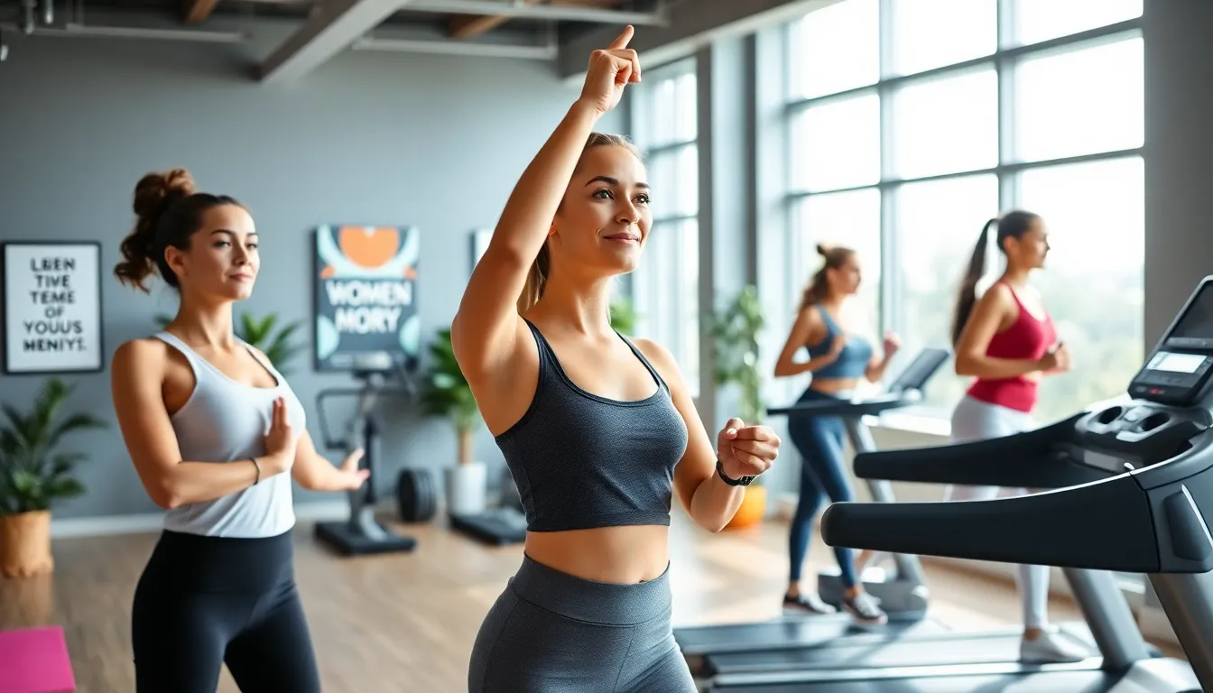 diverse women exercising in a modern fitness studio.