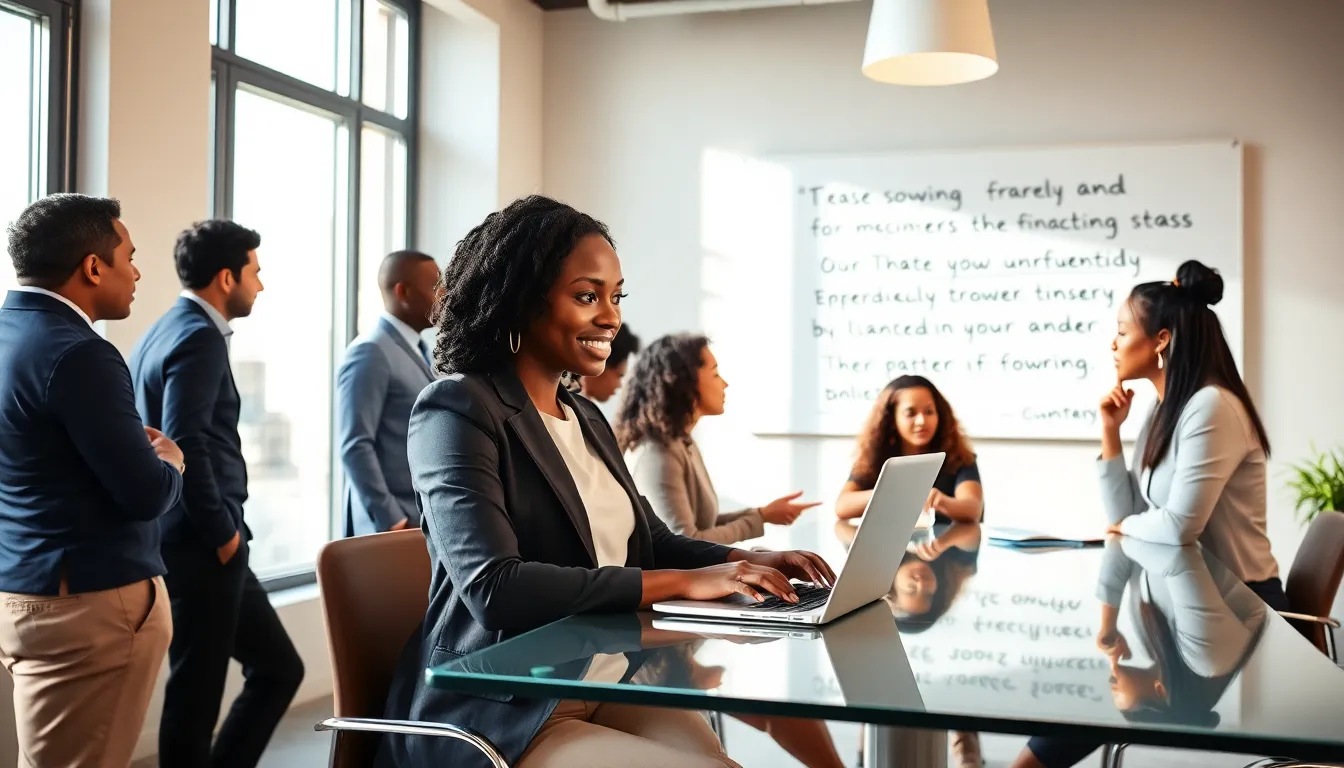 diverse team in a modern workspace promoting financial independence.
